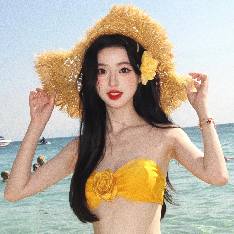 Women's French Style Hollow Out Raffia Straw Hat Wide Brim Sun Protection Beach Vacation Cap