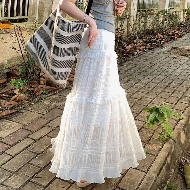 White Ruffled Tiered Dress French Classic Style A Line Skirt Red - Shop at LoveMi
