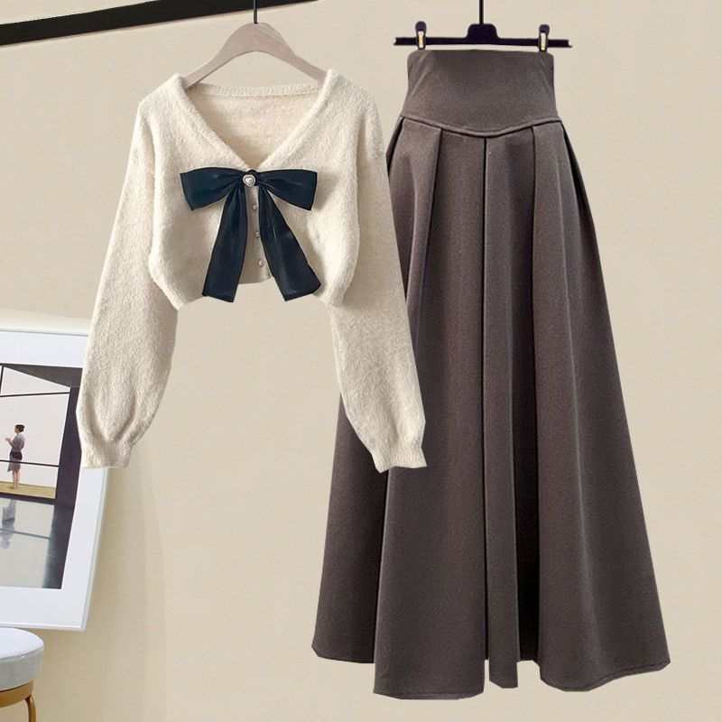 Apricot Sweater Brown Skirt