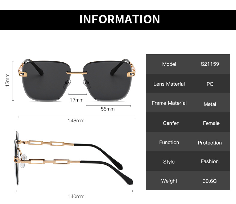 Fashion Frameless Trimming Square Sunglasses - Image 13