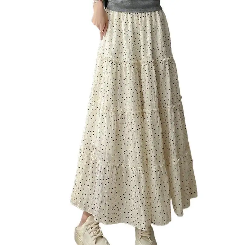 Wave-patterned Midi Skirt Summer Figure-flattering New Style Fashionable
