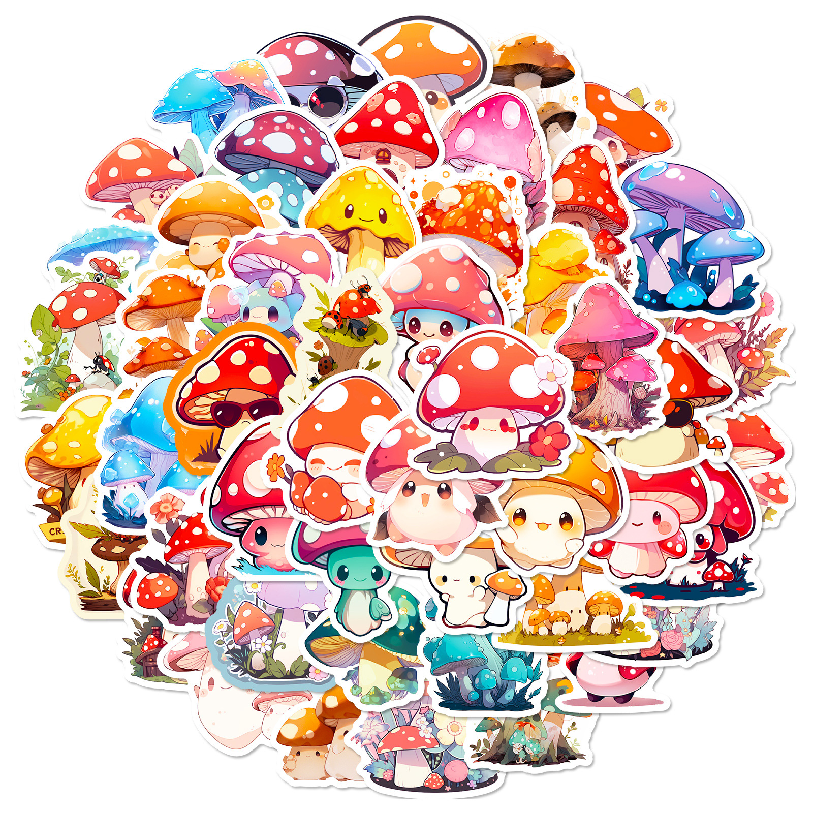 Title 3, 50 Fantasy Mushroom Stickers Psychedelic Cartoo...