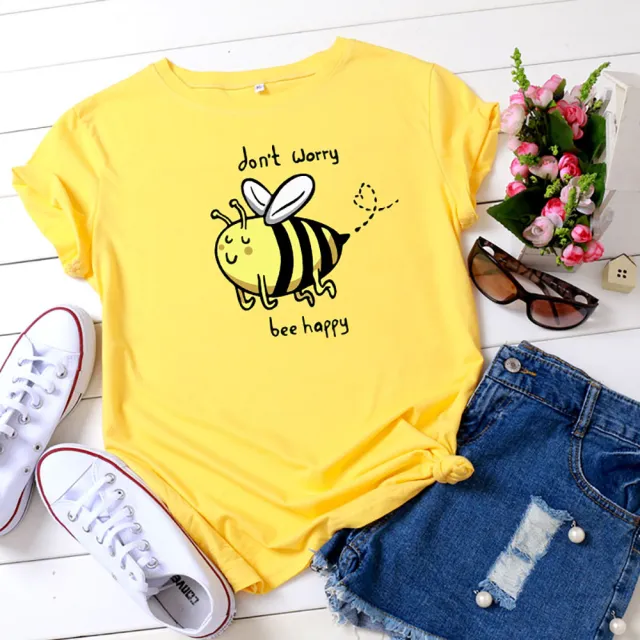 Cute Little Bee Cartoon Women's Clothing Large Size Printing Yellow - Shop at LoveMi