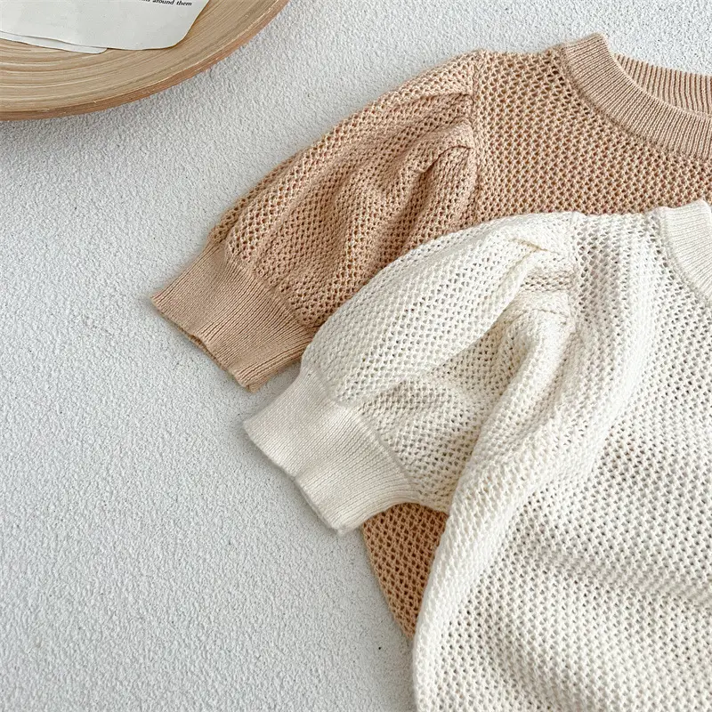 Baby Knitted T-shirt Japanese And Korean Simple Hollow Soft Glutinous