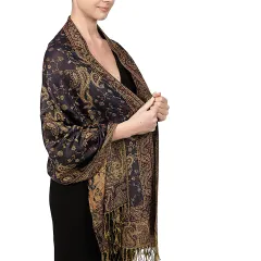 Ethnic Style Vintage Tassel Shawl Middle East Paisley Jacquard - Dark Blue - View 1