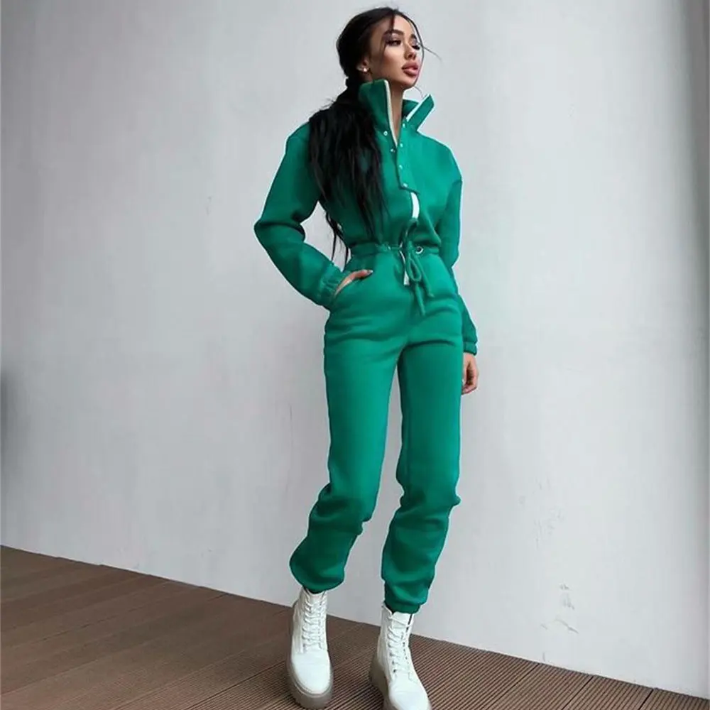 Stand-up Collar Cinched Leisure Jumpsuit