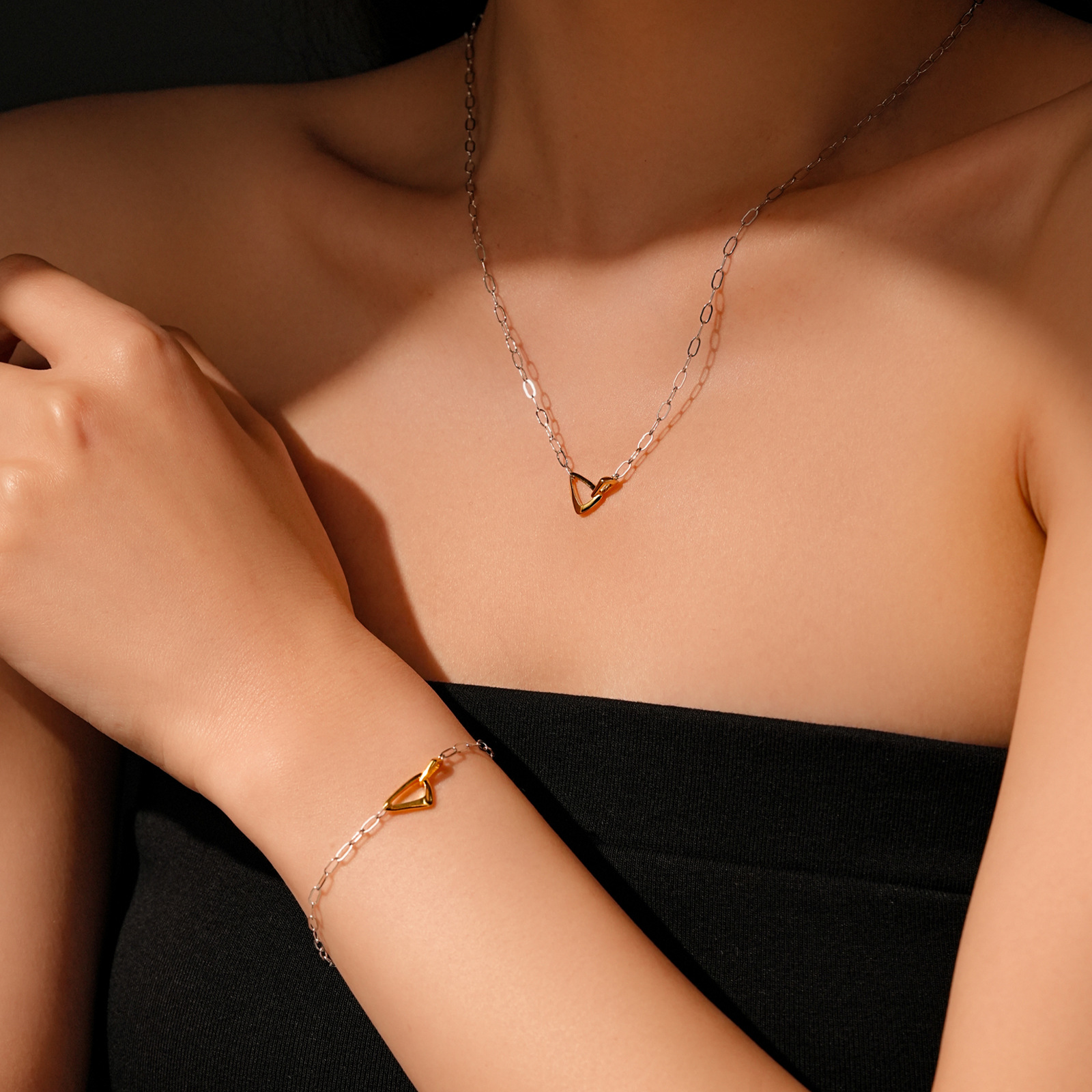 Sterling Silver Necklace Bracelet Triangle