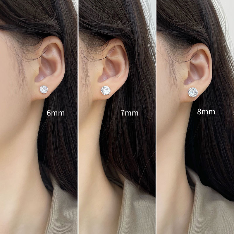 S999 Pure Silver Stud Earrings Female Zircon Simple