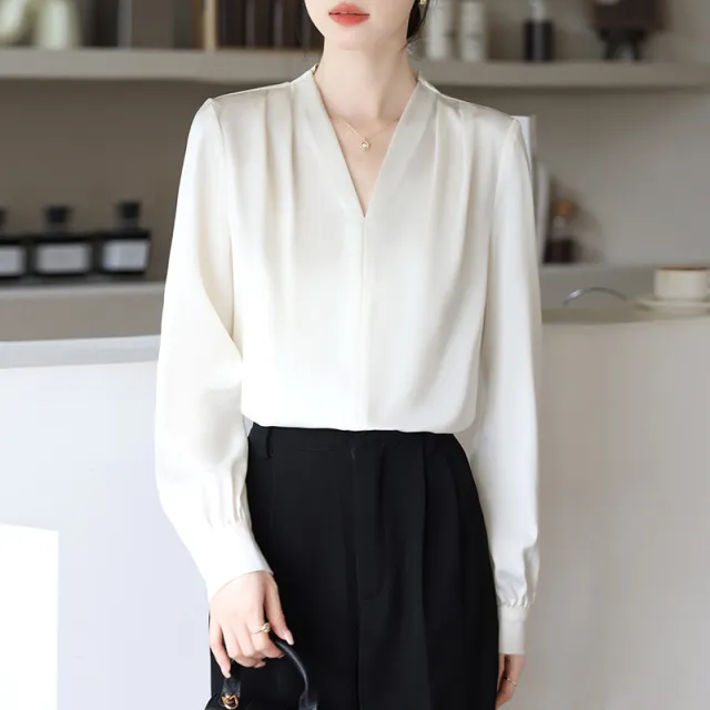 Spring And Autumn Long Sleeve High grade Blue Shirt Women's Top Beige - Shop at LoveMi