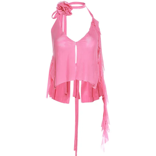 Women's Fashion Halter Low cut Backless Vest Pink - Shop at LoveMi
