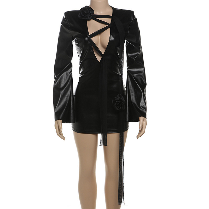 Women's Rose High Waist Leather Jumpsuit Skirt