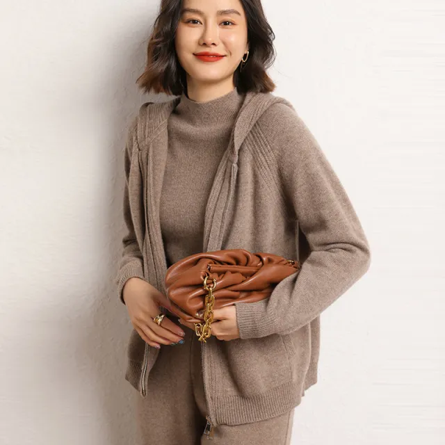 Women's Hooded Loose Knitted Cardigan Coat Purple Cashmere - Shop at LoveMi