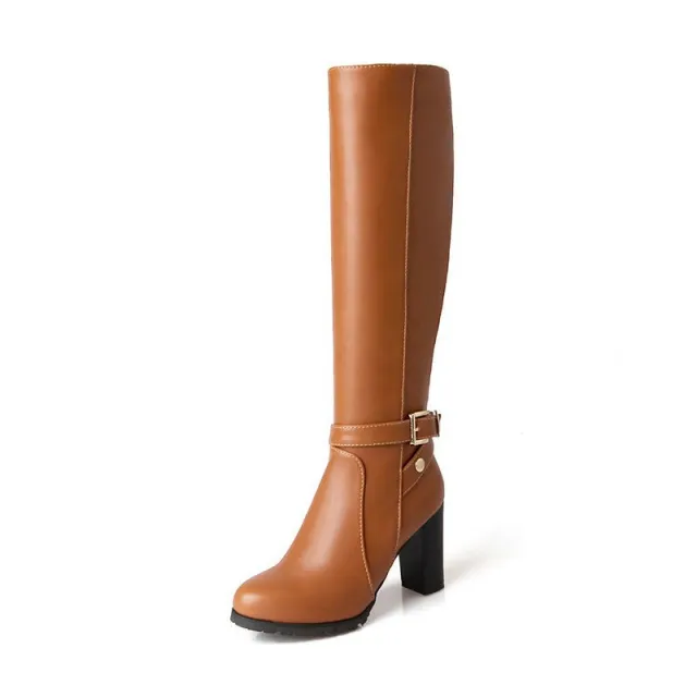 High Leg Knight Chunky Heel Below The Knee Knee high Boots Brown - Shop at LoveMi