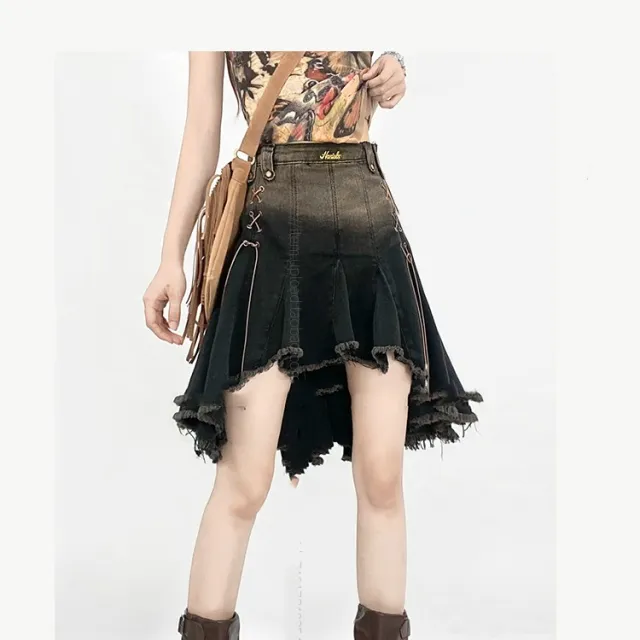 Women's American style Irregular Denim Skirt Black - Shop at LoveMi