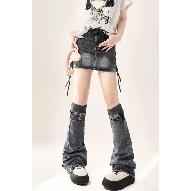 American Retro Denim Skirt For Women Black And Gray - Shop at LoveMi
