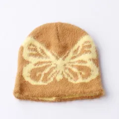 Fashion Cold-proof Warm And Cute Versatile Adult Printed Butterfly Jacquard Woolen Cap - Yellow - View 1