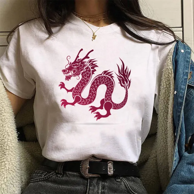 Round Neck Printed Loose Short sleeved Casual T shirt Pda5201 White - Shop at LoveMi