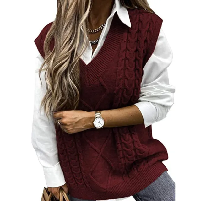 Sweater Vest Women's Vest V neck Sleeveless Purplish Red - Shop at LoveMi