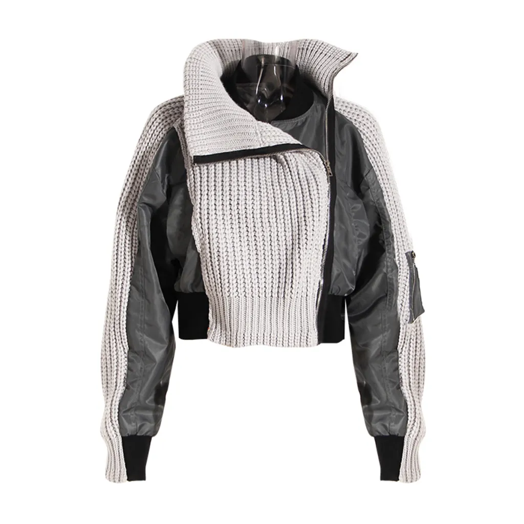 Stitching Jacket Coat For Women - Gray