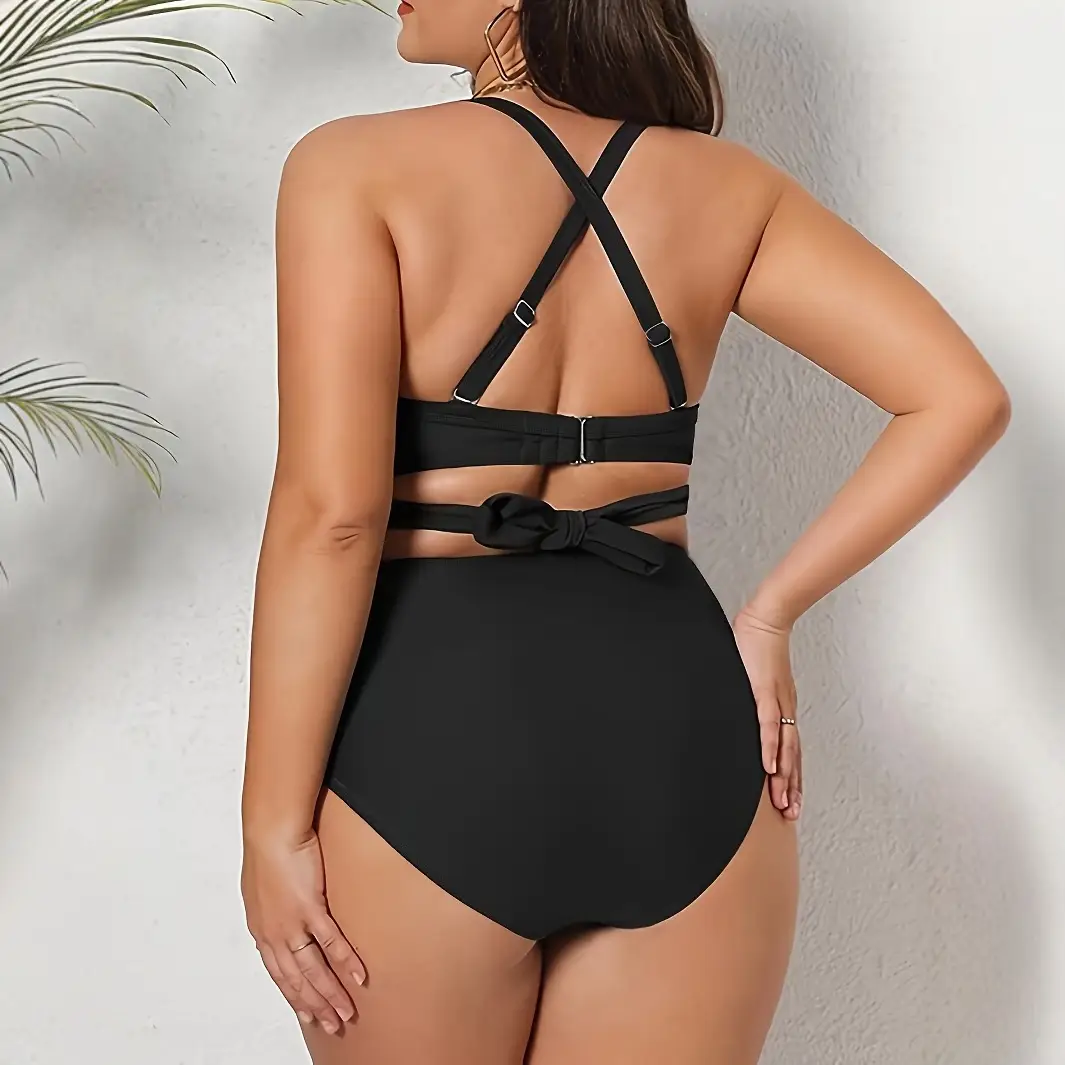 Sexy Backless High Waist Black Split Swimsuit