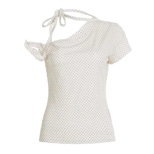 Knotted Slim Fit Backless Halter Short Sleeve Top Beige - Shop at LoveMi