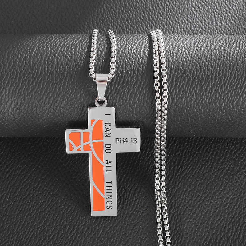 Men's Sports Style Stainless Steel Oil Dripping Baseball Cross Necklace