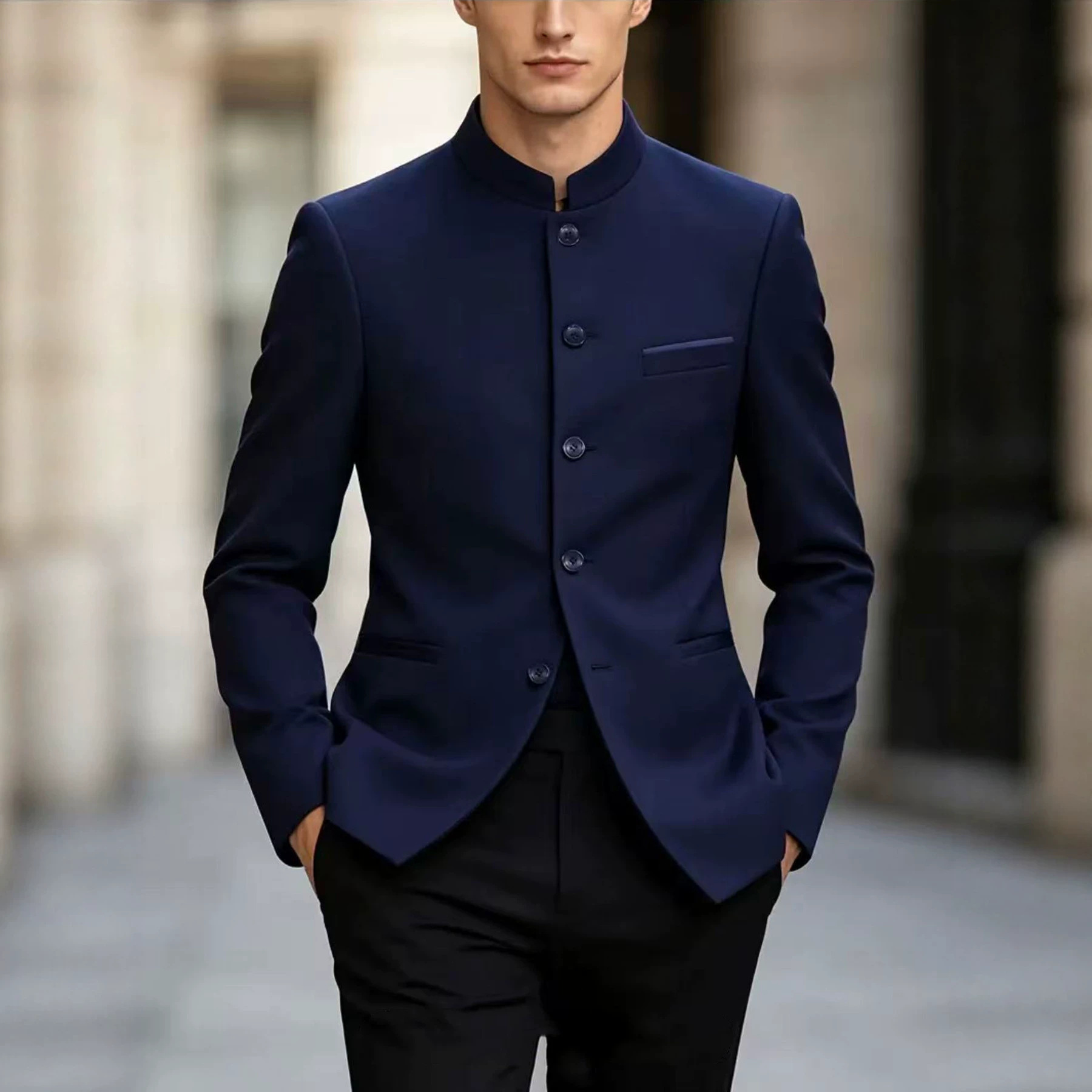 Mens Zhongshan-style Suit With A Mandarin Collar