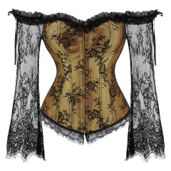 Luxury Women's Lace Long Sleeve Top - Gold - View 1