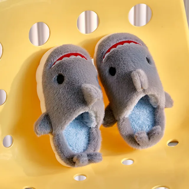 Children's Fashionable Simple And Cute Shark Cotton Slippers Gray - Shop at LoveMi