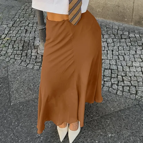Khaki Slim fit Elegant Draping Effect Tulle Skirt Khaki - Shop at LoveMi