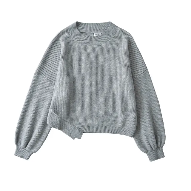 Women's American style Temperament Leisure Slant shoulder Loose Sweater Light Gray - Shop at LoveMi