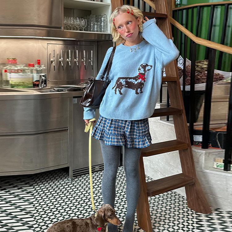 Women's Thermal Head Cover Puppy Pattern Sweater