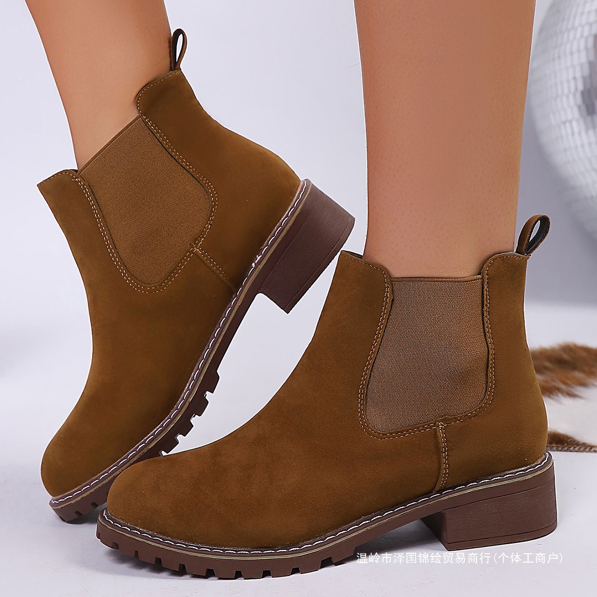 Fashionable Casual Round-toe Slip-on Leather Boots For Women