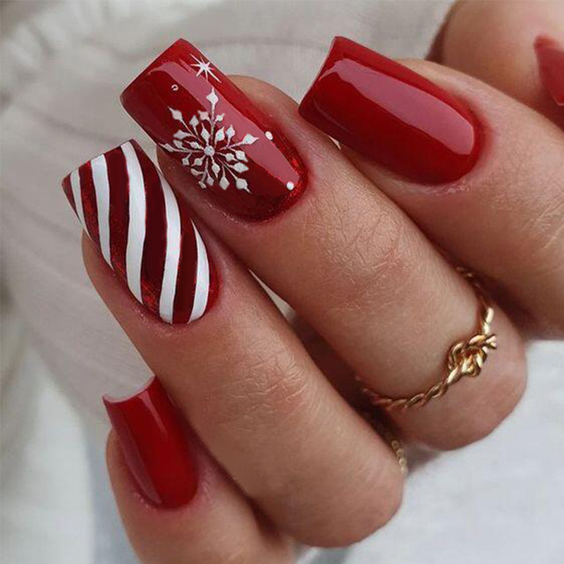 Red And White Line Snowflakes