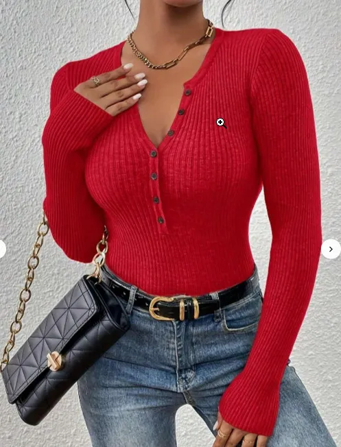 Women's Front button Ribbed Knit Sweater Red - Shop at LoveMi