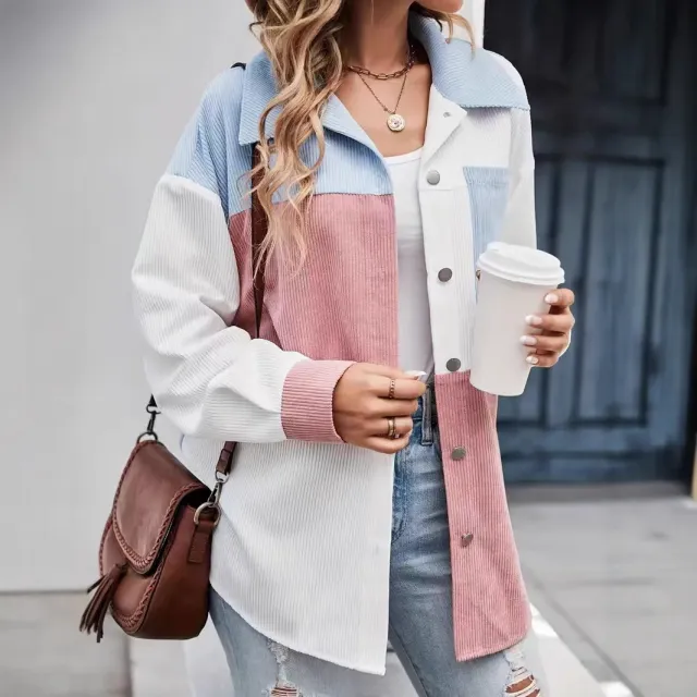 Color Matching Rope Shirt Color Matching Patch Pocket Drop Shoulder Corduroy Coat Color - Shop at LoveMi