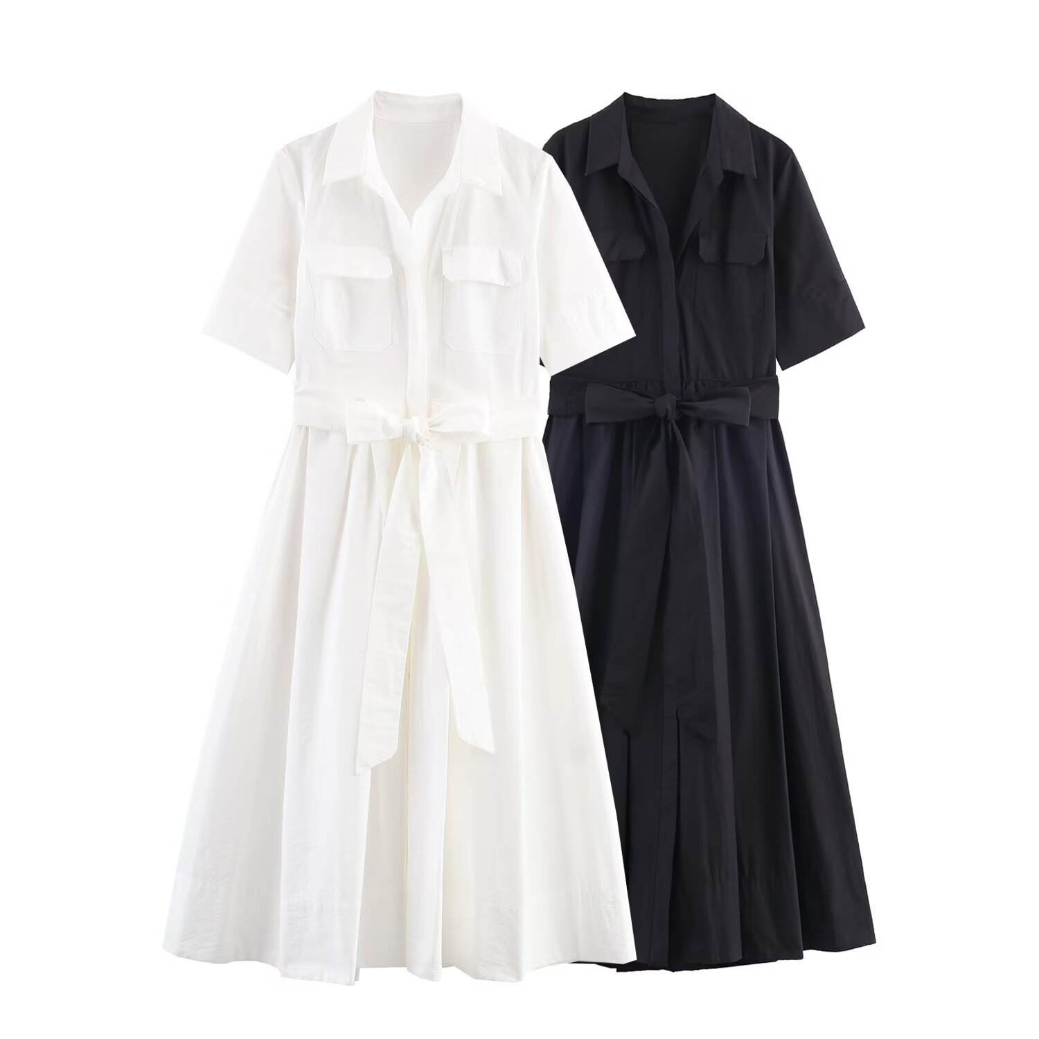 Elegant Womens Poplin Midi Casual Dress