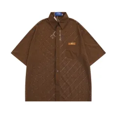 Hollow-out Crocheted Lace Short-sleeved Shirt - Brown - View 1