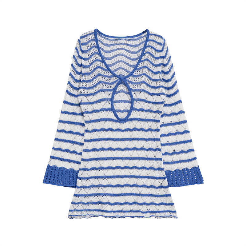 Women's Loose And Versatile Striped Hollow Dress