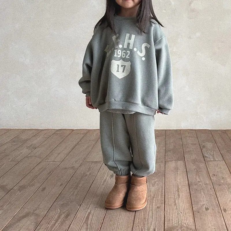Boys And Girls Letter Printing Casual Fleece Sweater Two-piece Set