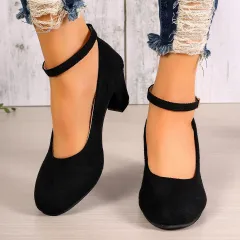 Oversized Shoes Women's High Heels Round Toe Suede - Black - View 1