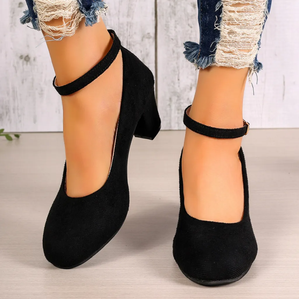 Oversized Shoes Women's High Heels Round Toe Suede - Black
