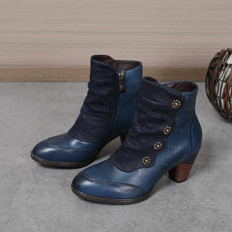 Retro Distressed Boots Low Heel Handmade European And American Style