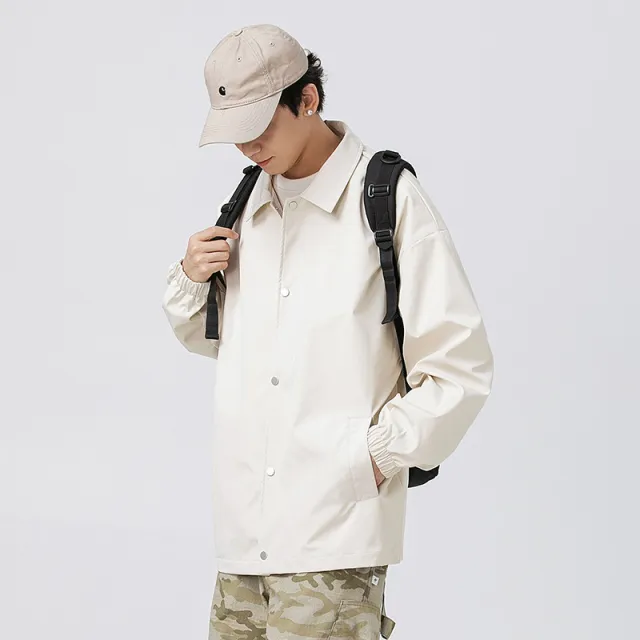 Couple Plus Size Polo Collar Jacket Loose And Simple Beige - Shop at LoveMi