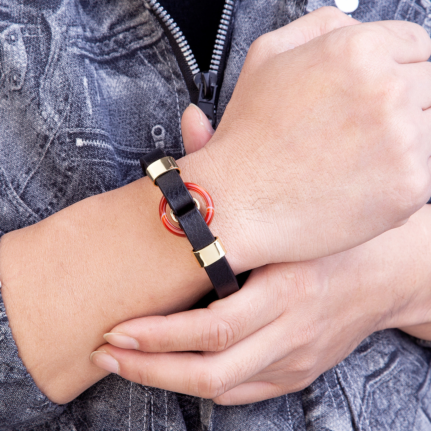 Stone Leather Rope Trendy Retro Magnetic Buckle All-match Bracelet