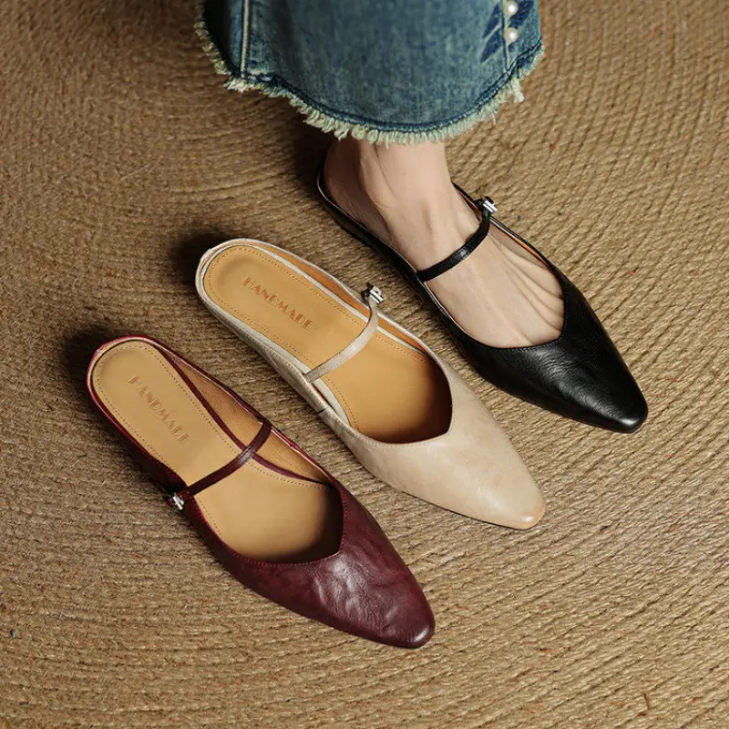 Summer New Women's Closed Toe Cowhide Slippers
