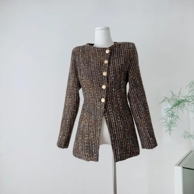 Brown Old Money Style Coat Women's Tight Waist Slim Fit Gold Buckle Handsome Wool Coat Coffee Color - Shop at LoveMi