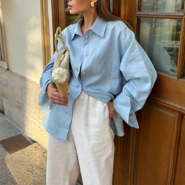 European And American Leisure Vacation Solid Color Long Sleeve Women Blue - Shop at LoveMi