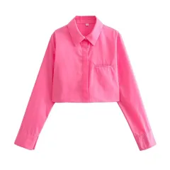 Women's French Fashion Short Lapel Long Sleeve Shirt - Rose - View 1