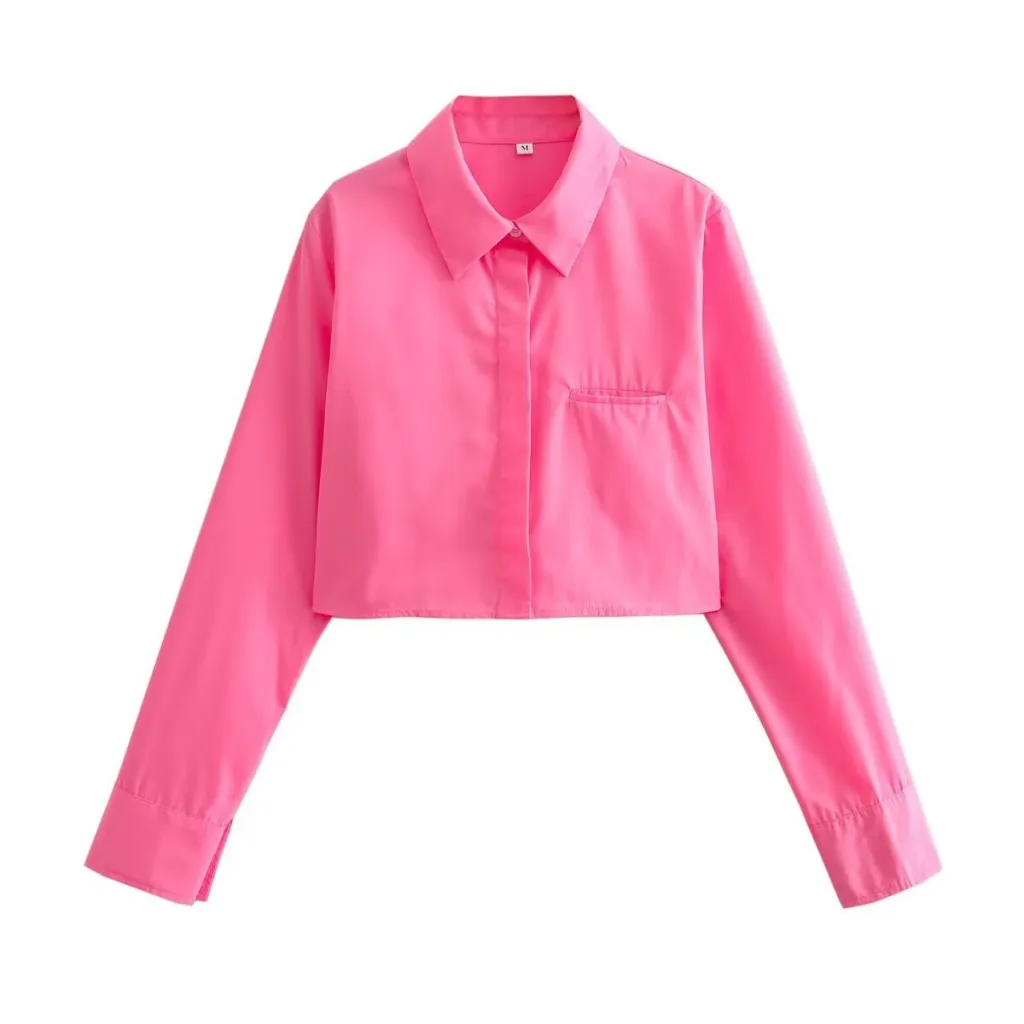 Women's French Fashion Short Lapel Long Sleeve Shirt - Red